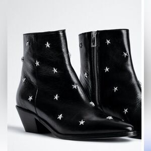 Zadig & Voltaire Tyler Stars black patent leather western bootie 38/7 NWT